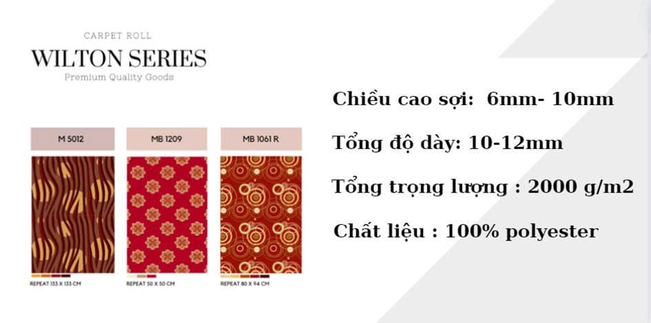 Thảm wilton từ 100% chất liệu polyester